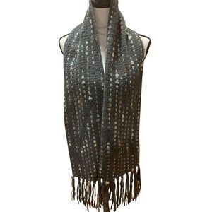 Helen Welsh, Italian Knit Scarf with Embedded Knit Details, Fringe, Unisex 60x8”